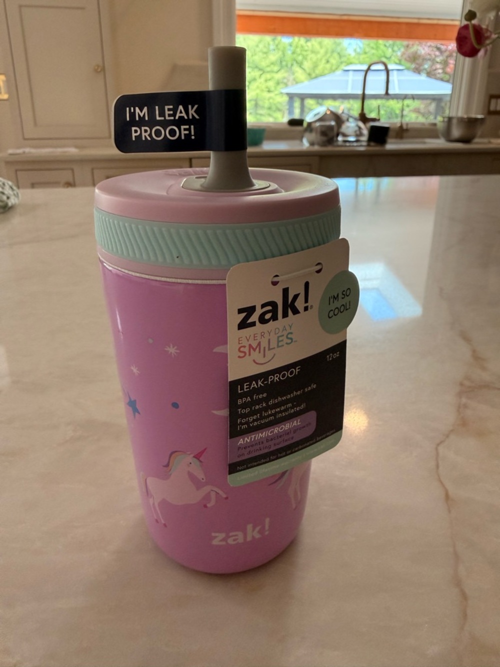 zak! Everyday Smiles Pink Unicorn Leak-Proof Tumbler Brand New